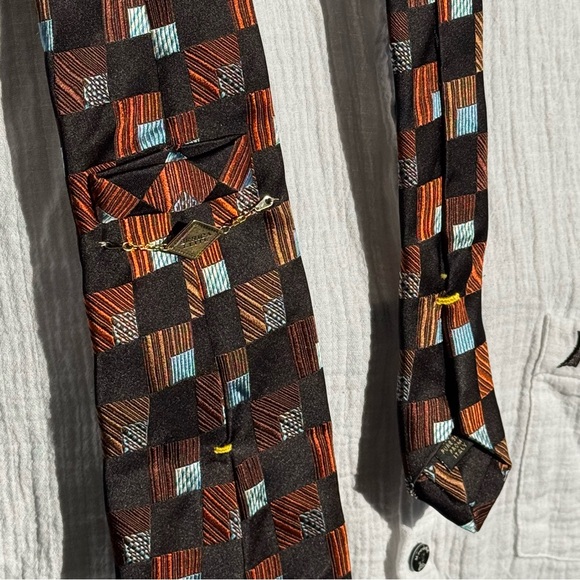 Serica Elite Men’s Silk Tie Black Brown Blue Checkered Geometric – Made in Italy - Picture 4 of 10
